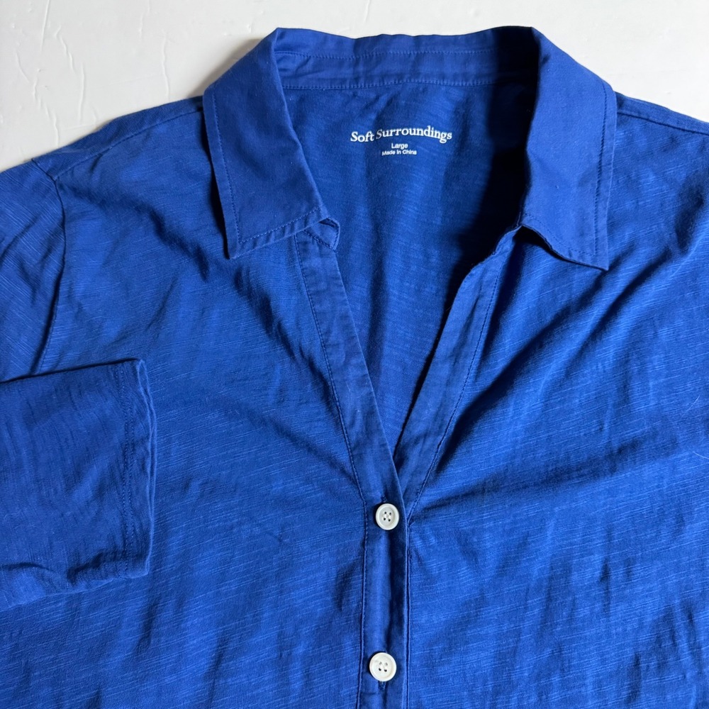Soft Surroundings Blue V Neck Button Front Long Sleeve Shirt Top‎ Womens  Large